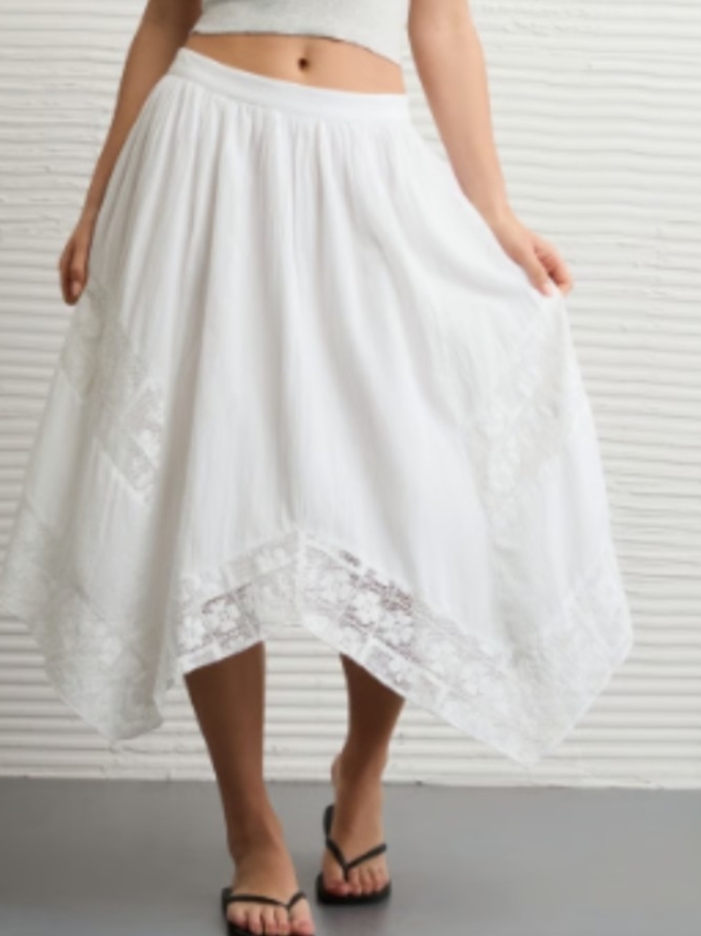 White Handkerchief Hem Lace-Trim Skirt